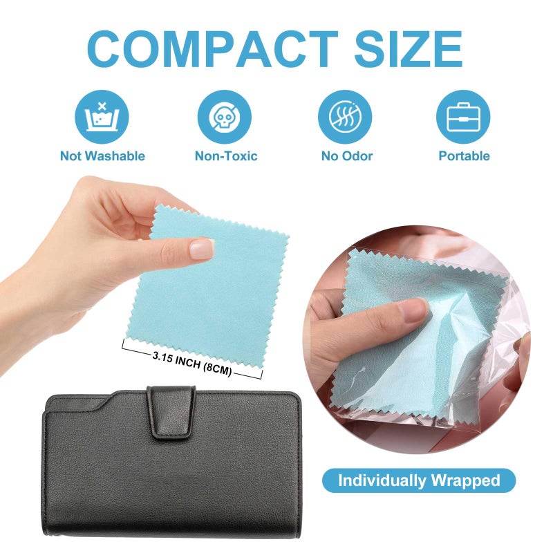 SEVENWELL 50pcs Jewelry Cleaning Cloth Mediumturquoise Polishing Cloth for Sterling Silver Gold Platinum Small Polish Cloth 8x8cm - Image 2